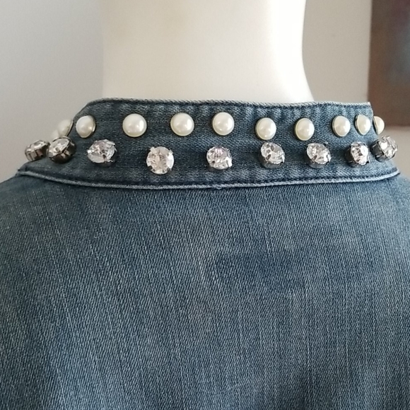 Chico's Platinum Denim Jeans embellished Jacket - Picture 7 of 16